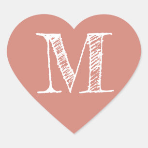 Terracotta Hart Minimalistische Monogram Initiaal Sticker