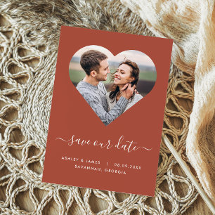 Terracotta Heart Shape Photo Weddenschap Save the  Date
