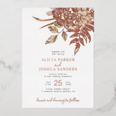 Terracotta herfst bloemenboho gebladerte bruiloft folie uitnodiging (Voorkant)