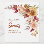 terracotta herfst bloemengroen Verjaardag Wijn Etiket (Enkel label)