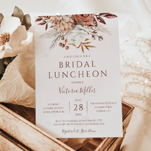 Terracotta herfst bloemrijke boho bruiloftslunch kaart