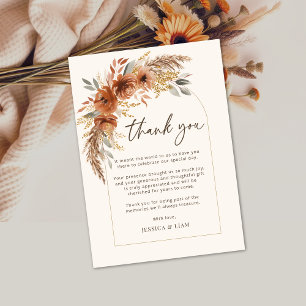 Terracotta Herfst Boho Floral Wedding Dank u kaart