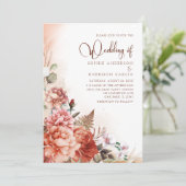 Terracotta Herfst Floral Burnt Oranje Boho Wedding Kaart (Staand voorkant)