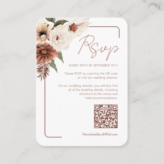 Terracotta Herfst Floral Modern QR Code RSVP Informatiekaartje (Voorkant)