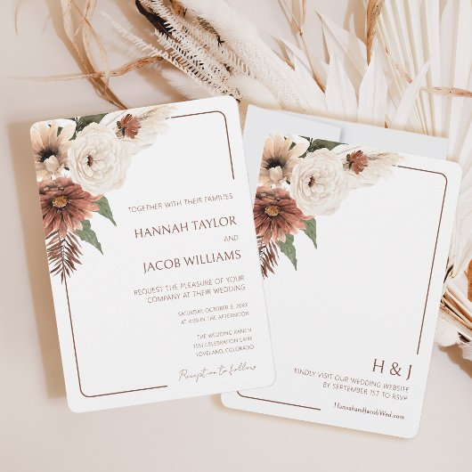 Terracotta Herfst Floral Modern Wedding Kaart