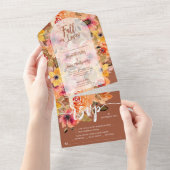 Terracotta Herfst Floral Wedding All In One Uitnodiging (Afscheurbaar)