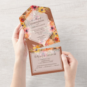 Terracotta Herfst Floral Wedding All In One Uitnodiging