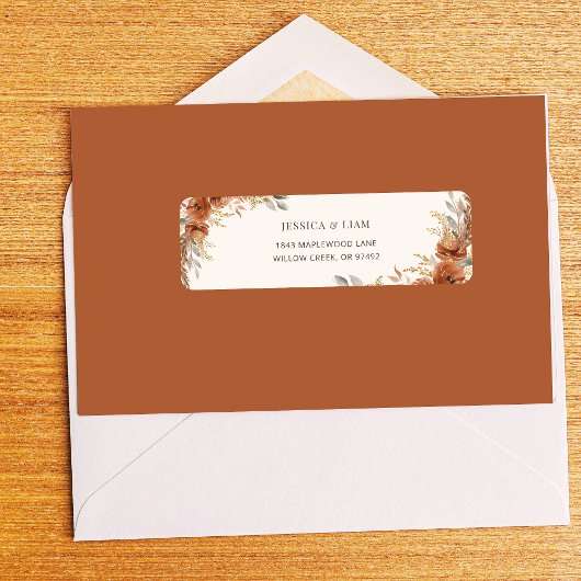 Terracotta Herfst Floral Wedding Mail Retouradres Etiket