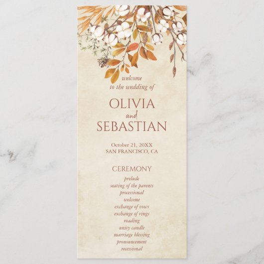 Terracotta herfst laat Boho herfst bruiloft Programma (Voorkant)