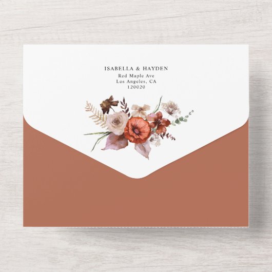 Terracotta Herfst Pompoenen Boho Bruiloft Details All In One Uitnodiging (Achterkant)