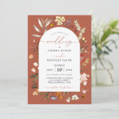 Terracotta Herfst Wildflower Boho Tuin Bruiloft Kaart (Staand voorkant)