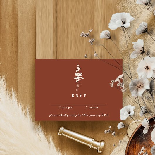 Terracotta Indie Rustic Forest Pine Tree Wedding Kaart