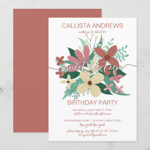 Terracotta Ivoor Floral Greenery Boeket Sweet 16 Kaart