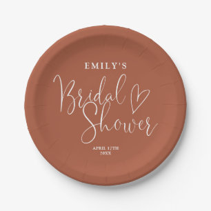 Terracotta kalligrafie bruidsdouche papieren bordje