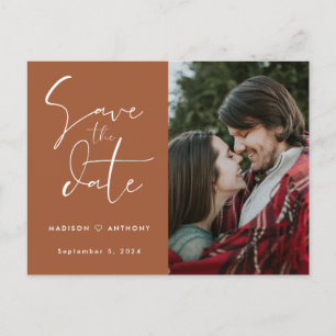 Terracotta kalligrafie Save the Date Trouwfoto Uitnodiging Briefkaart