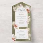 Terracotta & Khaki palmbladeren bruiloft All In One Uitnodiging (Binnen)