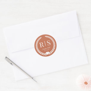 Terracotta Klei Trouw Monogram Beginletters Ronde Sticker