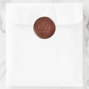 Terracotta koperen wassticker met initialen ronde sticker