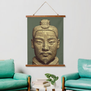 Terracotta krijger - Oud Goud Kunst Hangend Wandkleed