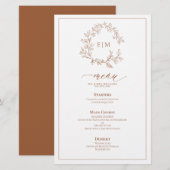 Terracotta Leafy Crest Monogram Weddenschap Menu (Voorkant / Achterkant)