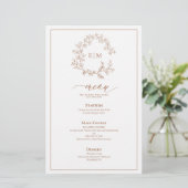 Terracotta Leafy Crest Monogram Weddenschap Menu (Staand voorkant)
