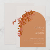 Terracotta Leaves Clean Modern Wedding Kaart (Voorkant / Achterkant)