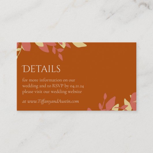 Terracotta Leaves Modern Wedding Enclosure Kaart (Voorkant)