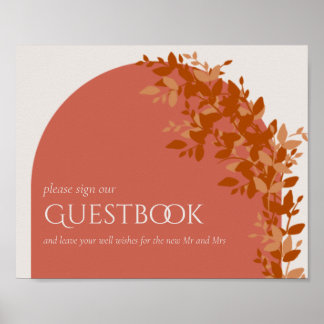 Terracotta Leaves Modern Wedding Guestbook Poster