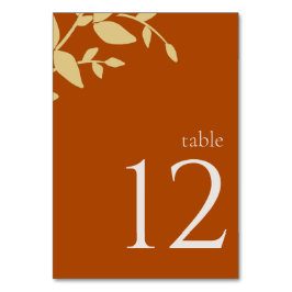 Terracotta Leaves Modern Wedding Table Number Kaart