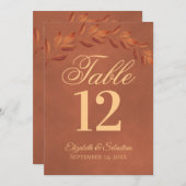 Terracotta Leaves Wedding Table Number Kaart Groot (Voorkant / Achterkant)
