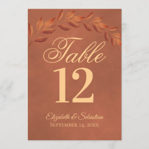 Terracotta Leaves Wedding Table Number Kaart Groot