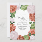 Terracotta Light Peach Olive Green Floral Wedding Kaart (Voorkant)