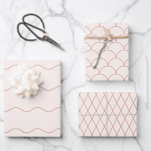 Terracotta Lijn Kunst Zeemeermin Schelp 3 Set Inpakpapier Vel