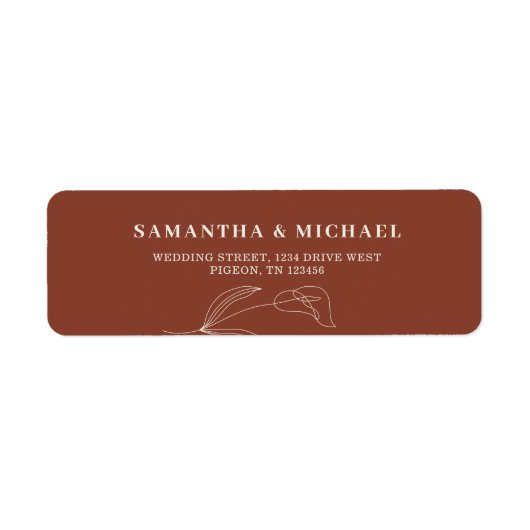 Terracotta Line Flower New Weds Weddenschap addres Etiket (Voorkant)