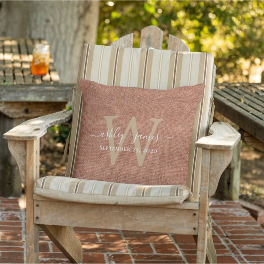 TerraCotta Linen Monogram Wedding Keepomwille Buitenkussen (Stoel)
