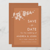 Terracotta Magnolia Branch Bloom Rustic Minimalist Save The Date (Voorkant / Achterkant)