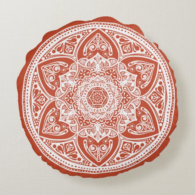 Terracotta Mandala Rond Kussen (Achterkant)