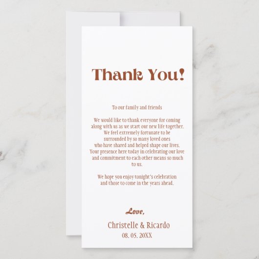 Terracotta mariage cadre carte de remerciements (Devant)