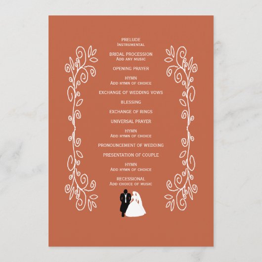 Terracotta Mariage Church Programme Mariée Groom (Dos)