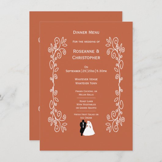 Terracotta Mariage Menu Bride Groom Design (Devant / Derrière)