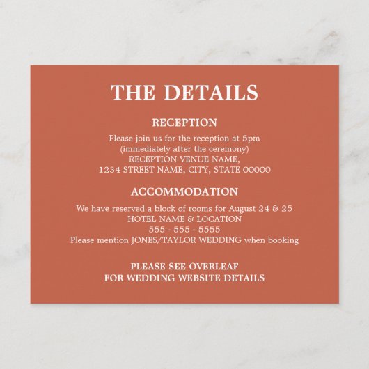 Terracotta Mariage QR Code Détails Carte de boîtie (Devant)