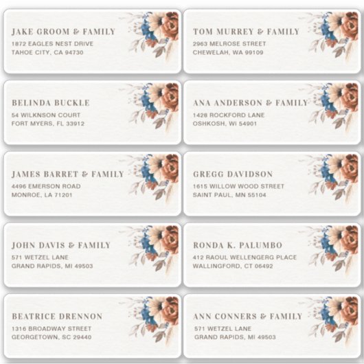 Terracotta Marine Blauw Gast Naam Adres Sticker (Voorkant)