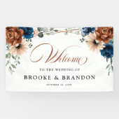 Terracotta Marine Blauw Geometrisch Bruiloft Welko Spandoek (Horizontaal)