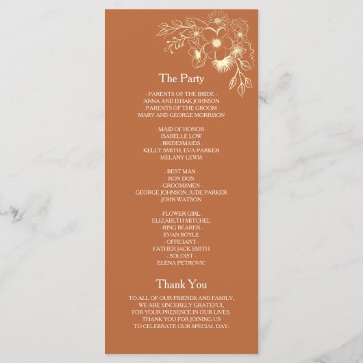 Terracotta Marine Blauw Huwelijksprogramma Programma (Achterkant)