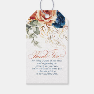 Terracotta Marine Blauwe Bloemen Boho Dank u Cadeaulabel