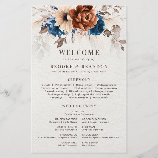 Terracotta Marine Programme de mariage bleu avec m (Devant)