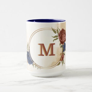terracotta marineblauw bloemengroen mok