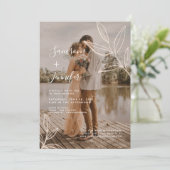 Terracotta met bladeren Boho foto-overlay trouwfee Kaart (Staand voorkant)