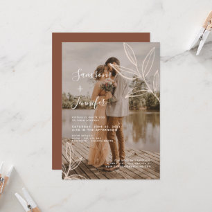 Terracotta met bladeren Boho foto-overlay trouwfee Kaart