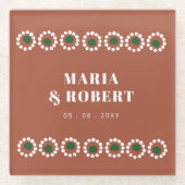 Terracotta Mexicaanse Boho Barro bruiloft Glazen Onderzetter (Voorkant)